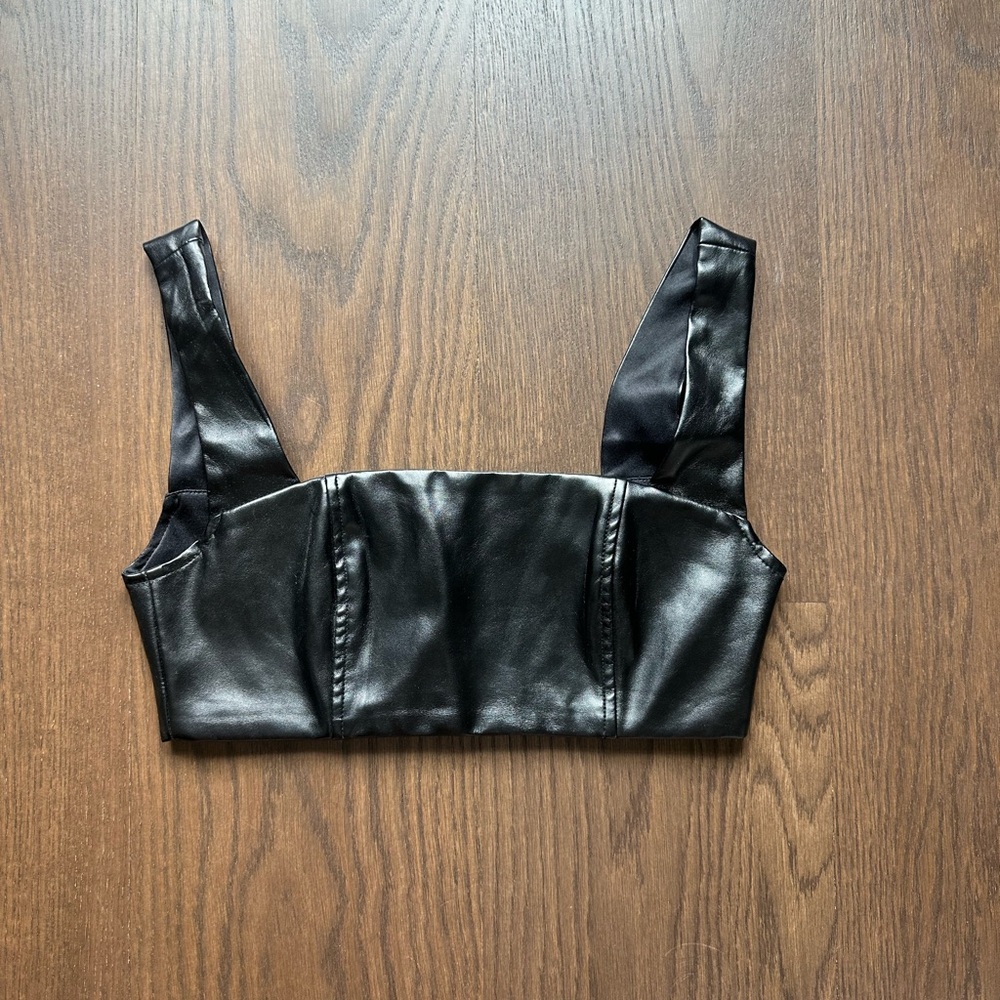 Edikted Black Faux Leather Crop Top